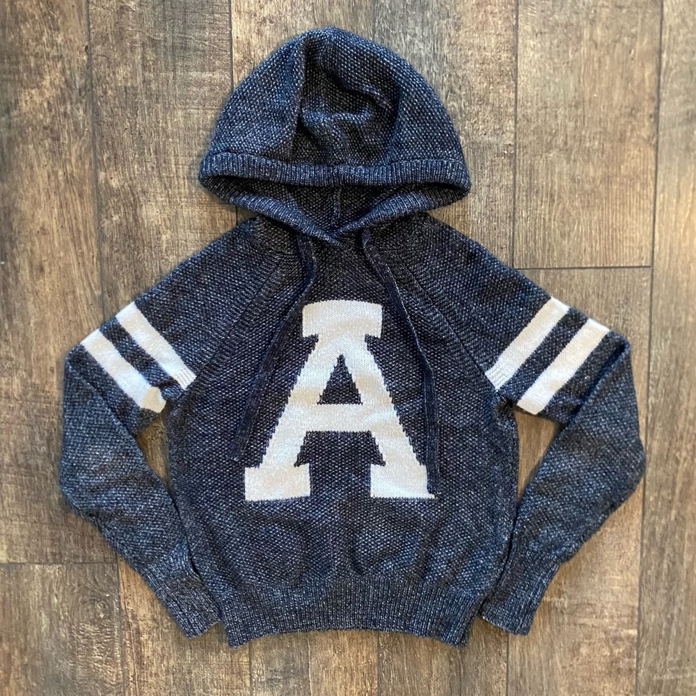 y2k abercrombie & fitch knit sweater hoodie navy & white collegiate
